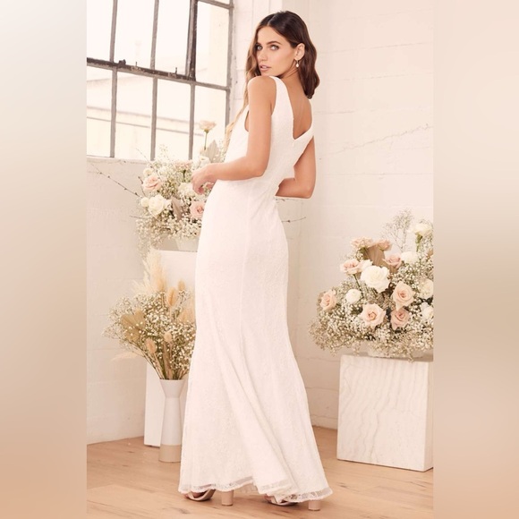 NWOT Lulus Romantic Promises White Lace Mermaid Maxi Dress - Picture 4 of 9